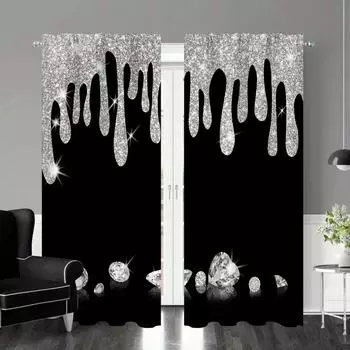 2 шт. блестящие серебристые шторы с принтом капель воды, полузатемняющие декоративные шторы для гостиной, спальни, офиса, дома W50 X H130(CM)X2&Hook