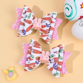 2 шт. Блестящие заколки для волос с бантом, милые многослойные мультяшные разноцветные заколки для волос с яйцом, цыпленком и кроликом для маленькой девочки, детские аксессуары, головные уборы