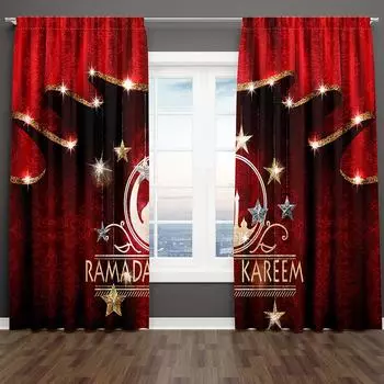 2 шт. блестящие золотые звезды красные Рамадан Карим оконные шторы жалюзи для детей спальня гостиная ванная комната кухня дверь домашний декор W50 X H130(CM)X2&Hook