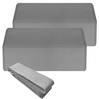 2 шт. блоки для йоги из ЭВА, 1 шт. хлопковый ремень для йоги, стабилизирующие блоки, набор ремней для йоги для йоги, пилатеса серый