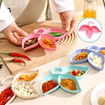 2 шт. блюдо для макания с 3 отделениями в форме листа, пищевая заправка для салата, анис, порошок чили, приправа, соус синий