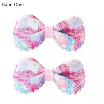 2 шт. Богемные шикарные блестящие банты для волос заколки-крокодильчики пайетки заколки для волос заколки-автоматы аксессуары для волос для детей девочек подростков малышей