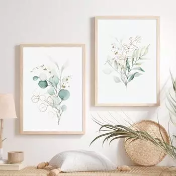 2 шт. Бохо акварельные цветы зеленые листья холст картины постеры настенные художественные принты минималистская картина гостиная домашний декор 21x30cm No Framed