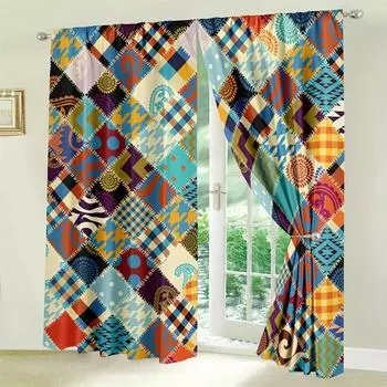 2 шт. Бохо цветочные шторы винтажные бохо цветочные узорчатые оконные шторы для спальни гостиной карнизы для окон 2x50W130H(CM)&Grommet Top