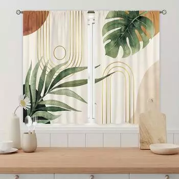 2 шт. Бохо Середина века Современные Абстрактные Коричневые Листья Шторы для кухни Гостиная Спальня Оконные Шторы Обработка Украшения Дома W.27.5xH.42inch