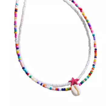2 шт. Бохо Шик Двухрядное Ожерелье-подвеска из бусин в виде морской звезды и ракушки, идеально подходящее для пляжного отдыха и неформальных встреч 3