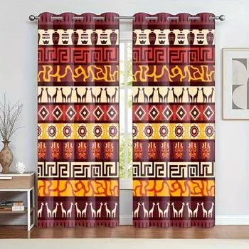 2 шт. Бохо-шторы, бохо-хиппи-арт, тематические оконные шторы с рисунком мандалы и животных-слонов, декор для комнаты 140W160H(CM)55x63in&Grommet Top