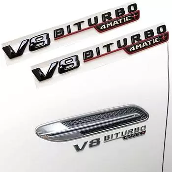 2 шт., боковое крыло автомобиля V8 BITURBO, наклейка с логотипом, эмблема, наклейка, подходит для A/M/GABCES Class GT C63 E350 E400 S560 S450, автоаксессуары красный