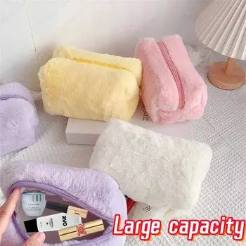 2 шт., большая вместительная мягкая плюшевая косметичка, зимняя новая пушистая косметичка для хранения косметики, сумка для девочек, дорожная косметичка для туалетных принадлежностей