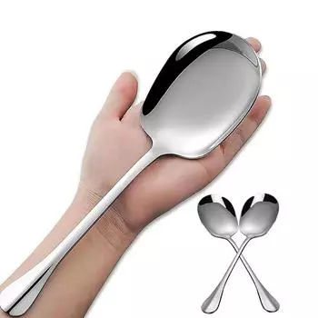 2 шт. Большие ложки для супа из нержавеющей стали с длинной ручкой и квадратной головкой, сервировочные ложки для ужина, ресторанная посуда