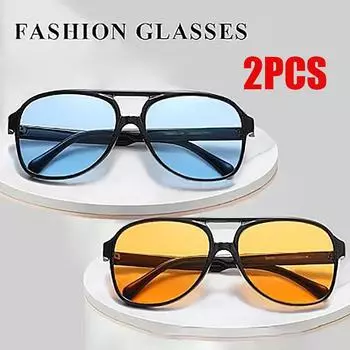 2 шт. большие прямоугольные солнцезащитные очки женские модные очки с двойным мостиком мужские модные солнцезащитные очки для вождения