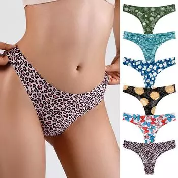 2 шт. Большие размеры, бразильские трусики, сексуальное женское белье, бесшовное нижнее белье с принтом, трусы с низкой талией и Т-образной спинкой L
