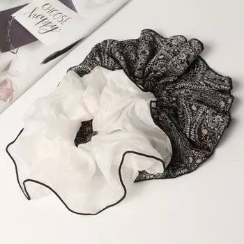 2 шт. Большие резинки для волос для женщин Черный принт Белый шифон Резинки для волос Модные эластичные держатели для хвостиков Большие резинки для волос