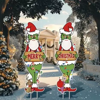 2 шт. Большие рождественские украшения для улицы, рождественские знаки для двора, украшения для улицы, товары для рождественской вечеринки, садовый двор с гирляндой ламп One Size