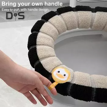 2 шт. более толстые моющиеся накладки на сиденье унитаза, теплая ткань с ручкой, пэчворк, цвет осень-зима, накладка на унитаз жёлтый/чёрный