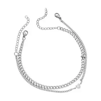 2 шт. Браслет для пары Простой стиль Нержавеющая сталь Стразы Сердце Регулируемая длина Удлинительная цепочка Полированный Не ржавеющий Легкий Любовь серебряный