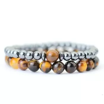 2 шт. браслет из натурального черного матового камня тигровый глаз для мужчин и женщин, готический винтажный комплект браслетов с бусинами, парные украшения для рук