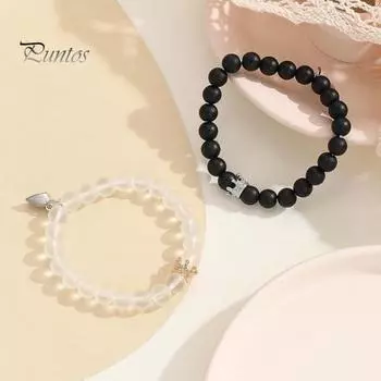 2 шт., браслет ручной работы с короной и бисером, светящееся сердце, светится в темноте, эластичный браслет для пар, мужской и женский подарок любовнику черный белый