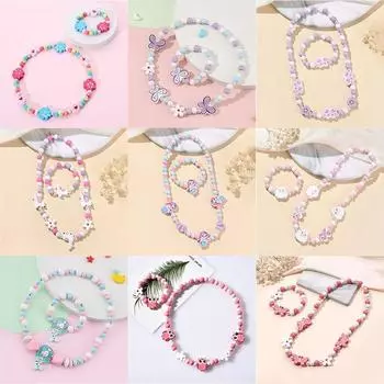 2 шт., браслет в форме животного, комплект ювелирных изделий, браслеты для девочек, детское ожерелье, ожерелье из деревянных бусин B