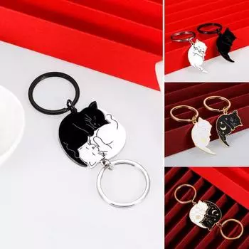 2 шт. брелок для пары мультяшный кот в форме пары брелок набор романтический подарок на День святого Валентина, годовщина чёрный