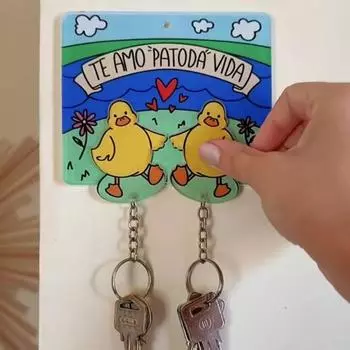 2 шт., брелок с утенком из мультфильма, желтая утка, брелок для ключей, акриловые украшения, клейкая подложка, набор ключей для пары, подвесной комплект с несколькими ключами set