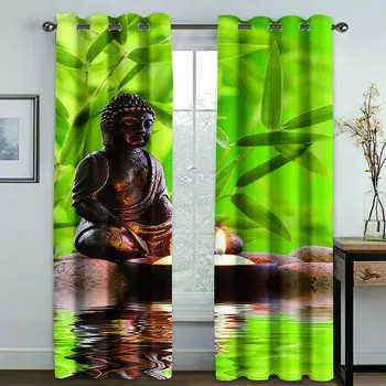 2 шт. буддийские дзенские бамбуковые листья, стержень, занавески для гостиной, оконные занавески, спальня, декоративные, бесплатная доставка Small2x25W60H(CM)&Hook