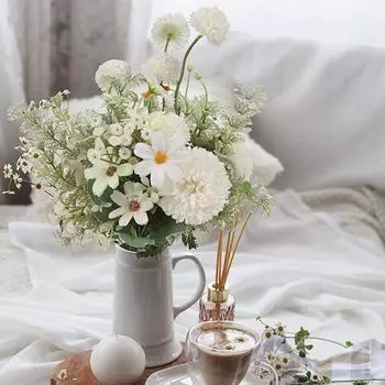 2 шт. Букет цветов Искусственные цветы Букет для украшения Искусственные цветы для украшения Цветочные центральные элементы для домашнего стола Декор свадебной вечеринки 2pcs белый