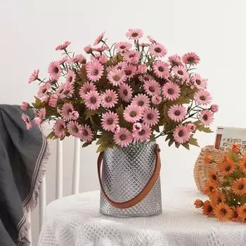 2 шт. букеты из искусственных цветов ромашки для украшения стола дома, офиса, свадьбы, встречи, приема, оптом, высококачественные реалистичные искусственные цветы оранжевый