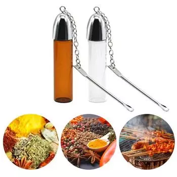 2 шт., бутылка для хранения, герметичный контейнер для специй, портативная бутылка для порошка для таблеток с мини-ложкой для путешествий на открытом воздухе, кемпинга