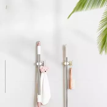 2 шт. Бытовая швабра с зажимом для швабры, крепкий клейкий крючок, стойка для хранения швабры для ванной и балкона без проколов золотой