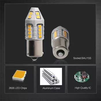 2 шт. Canbus Без резистора Без мигания Янтарные Лампы BAU15S 7507 PY21W 1156PY 30SMD 2835 LED для автомобильных передних или задних указателей поворота 12-24В