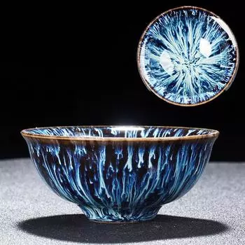 2 шт. чайная чашка с глазурью Temmoku, художественная чайная чашка, керамическая чашка для обжига в печи, чайная чашка, китайский чайный сервиз Jingdezhen Starry sky, красивое произведение искусства