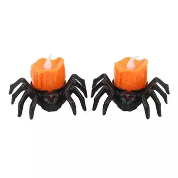 2 шт. Чайные свечи-пауки на батарейках, настольные декоративные беспламенные свечи-пауки, оранжевые чайные свечи для Re