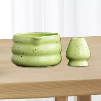 2 шт. Чаша для чая матча с подставкой для венчика Гладкая поверхность Ремесленная керамика ручной работы