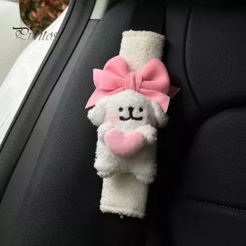 2 шт. чехлы для ремней безопасности с изображением мультяшной собаки, универсальные, простая установка, универсальные, зимние, плюшевые, пушистые, мягкие чехлы для ремней безопасности C