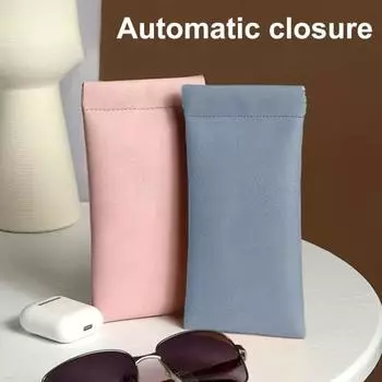 2 шт. Чехол для солнцезащитных очков Мягкий автоматически закрывающийся стильный чехол из искусственной кожи с подкладкой против царапин Компактная сумка для очков Мешок для чистки экрана из микрофибры синий