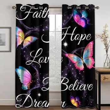 2 шт. Черная бабочка мультфильм ослепительный узор гриба занавеска подходит для детской комнаты гостиная спальня балкон украшение окна 50W130H(CM)X2PCS&Grommet Top