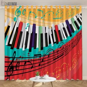 2 шт. Черно-белая занавеска для клавиш пианино, занавеска для студии фортепиано, окно детской спальни, люверс для верхнего кармашка для штанги 100W130H(CM)40x51in&rod pocket