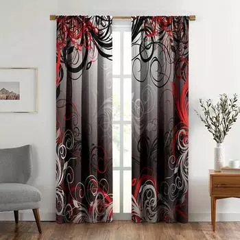 2 шт. черно-красных полосатых оконных штор для спальни, офиса, карнизов, черно-красных штор. 150x166cm