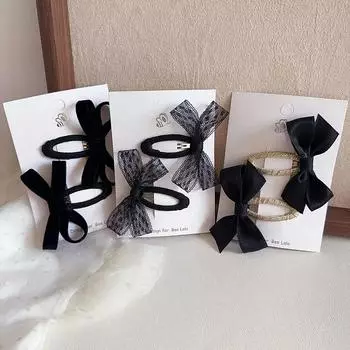 2 шт., черные элегантные заколки для волос принцессы для детей, ретро-кружевной бант для малышей, милые головные уборы, аксессуары для волос