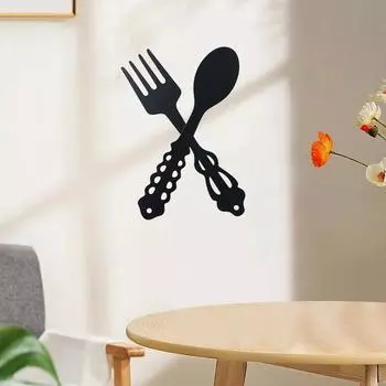 2 шт. Черные металлические таблички в виде вилки и ложки – большой декор для кухни в деревенском стиле, настенные таблички в форме ложки и вилки, элегантные металлические настенные украшения чёрный