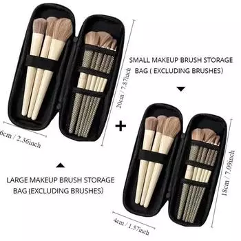 2 шт. черных маленьких и больших косметичек для хранения, водонепроницаемые футляры для кистей для макияжа с двойной молнией, женская сумка, портативный держатель для кистей для путешествий