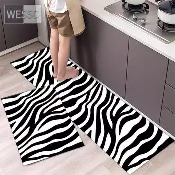 2 шт., черный, белый цвет, комплект кухонных ковриков с зеброй, простые коврики с геометрическим принтом для кухни, пола, спальни, коврик, дорожный коврик 40x60cm+40x120cm