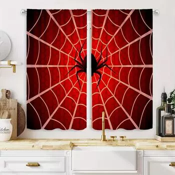 2 шт. Черный паук красный отдел HD цифровая печать шторы домашний декор гостиная спальня карниз эффект шторы стиль кровать 2x50W130H(CM)&rod pocket