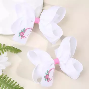 2 шт. Чисто-белая заколка для волос с буквой для девочки Элегантная ручной работы Алфавит Цветок Вышитая заколка Детские аксессуары для волос Головной убор