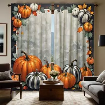2 шт. цифровая занавеска HD с принтом серая Галстук Хэллоуин тыква кленовый лист домашний декор стиль Украсьте гостиную спальню Носите штангу W52H63inchW132H160cm