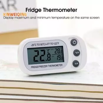 2 шт., цифровой термометр для холодильника с ЖК-дисплеем, максимальная/минимальная запись по Цельсию и Фаренгейту, термометр для холодильника с крючком, кухонные аксессуары чёрный