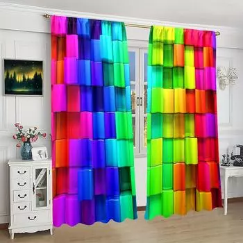 2 шт. - Цветная сплошная геометрическая решетка - занавеска с принтом - материал полиэстер - для спальни, гостиной, кабинета, занавеска, закрывающая приватность 30inchx65inchx2Pcs