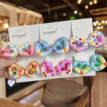 2 шт. цветной нарисованный вручную граффити в форме сердца принцесса головной убор детские эластичные резинки для волос детские веревки для волос аксессуары для волос для девочек розовый