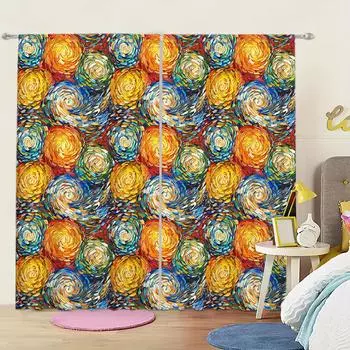 2 шт. цветной пигментный цветочный рисунок напечатанная занавеска для домашнего декора - карманный карниз для оконной отделки для спальни, офиса, кухни 52.5cmX116cm X 2pcs